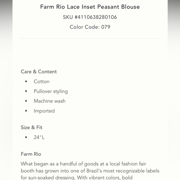 Farm Rio Lace Insert Peasant Blouse size Medium M NWT New - Picture 5 of 5